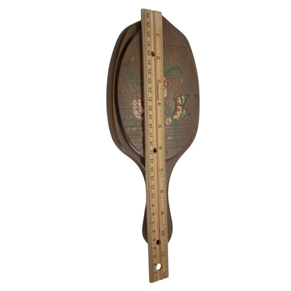 Vintage Mirror Hand Painted Wooden Floral Cherries Butterfly Handheld Vanity - Picture 13 of 13